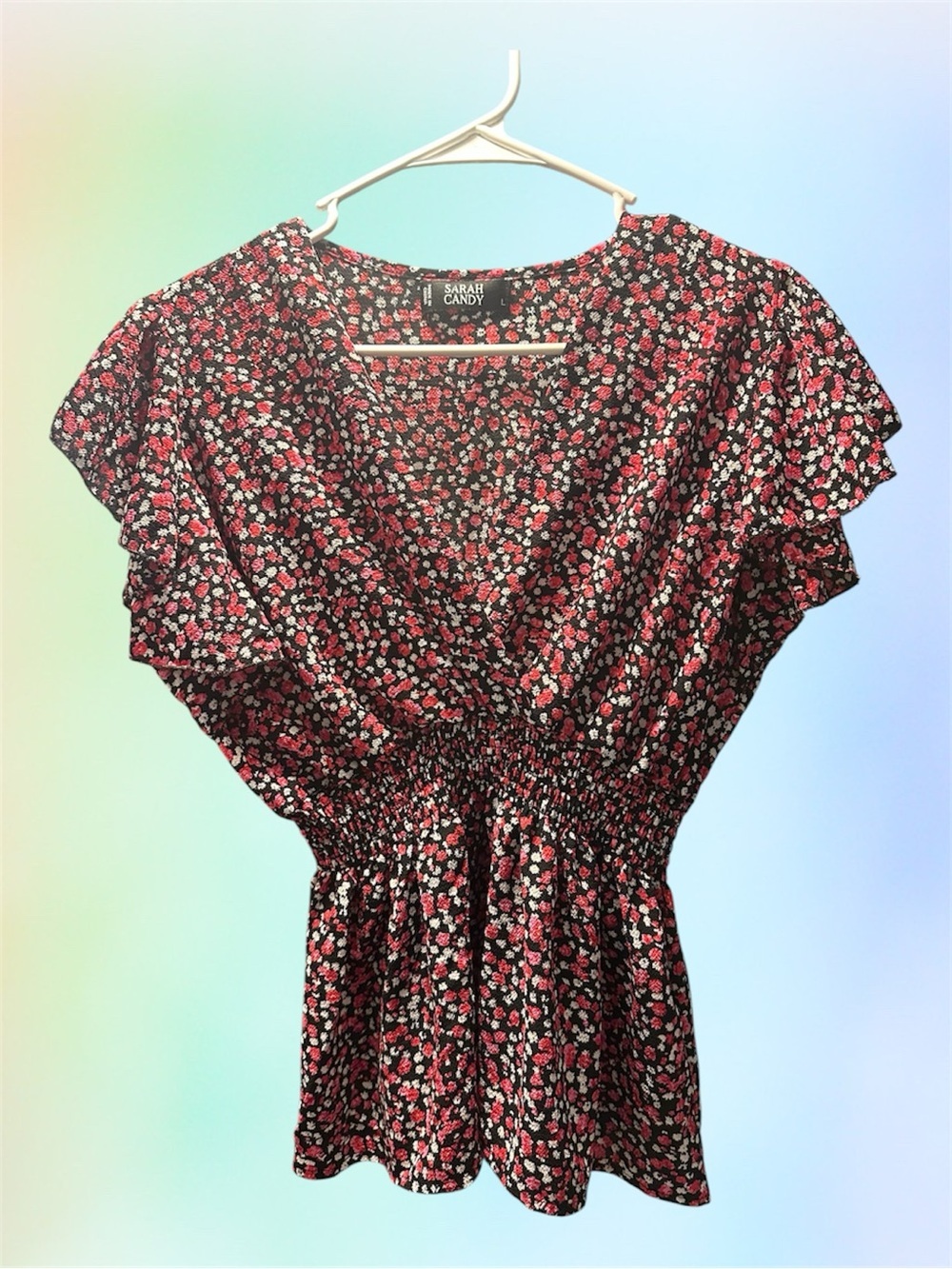Black Floral V-Neck Peplum Blouse